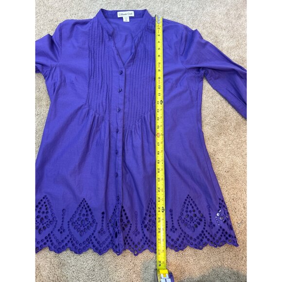 Coldwater Creek Purple Eyelet Hem Button-Up Tunic XS 4-6 - Picture 12 of 14